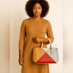 AR New York Red and Tan Geometric Contempory Tote NWOT
